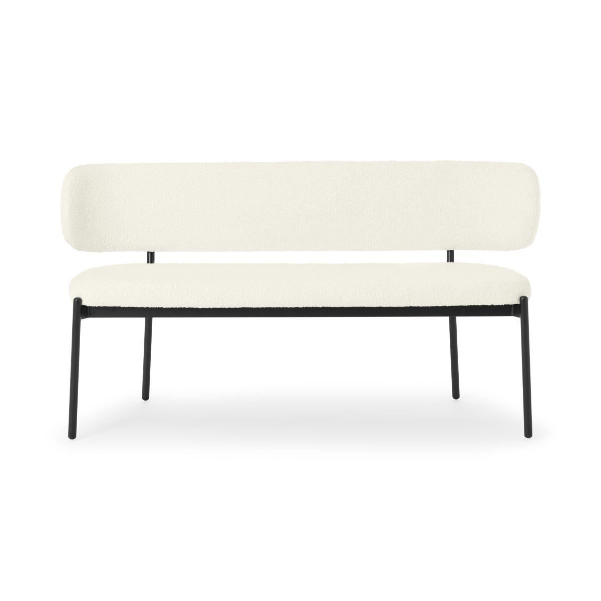 Asare Dining Bench, Whitewash Boucle with Black Legs – image 2