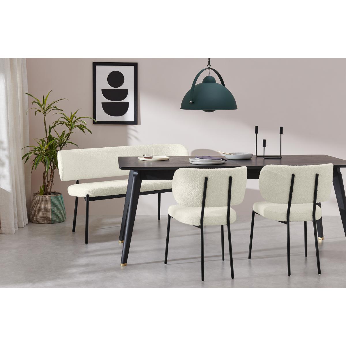 Asare Dining Bench, Whitewash Boucle with Black Legs – image 4