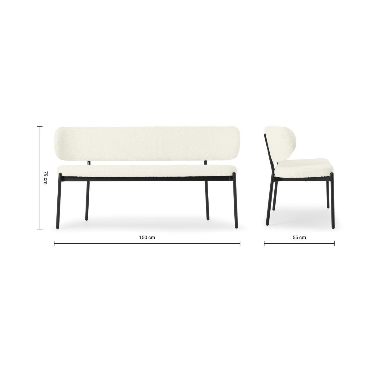 Asare Dining Bench, Whitewash Boucle with Black Legs – image 9