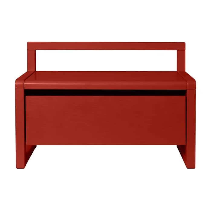 Little Architect Children's bench wood red / Storage with sliding drawer - L 60 cm - Ferm Living – image 1