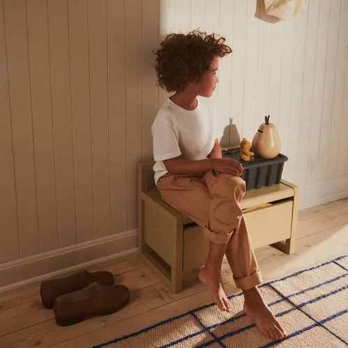 Little Architect Children's bench wood beige / Storage with sliding drawer - L 60 cm - Ferm Living – image 5