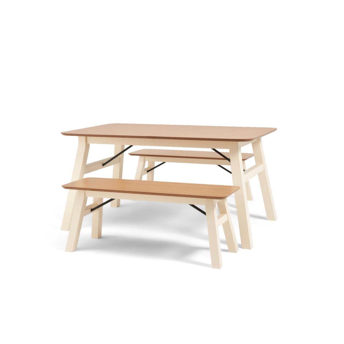 Ex-display Laurel Oak And Cream Table And TWO Benches – image 2