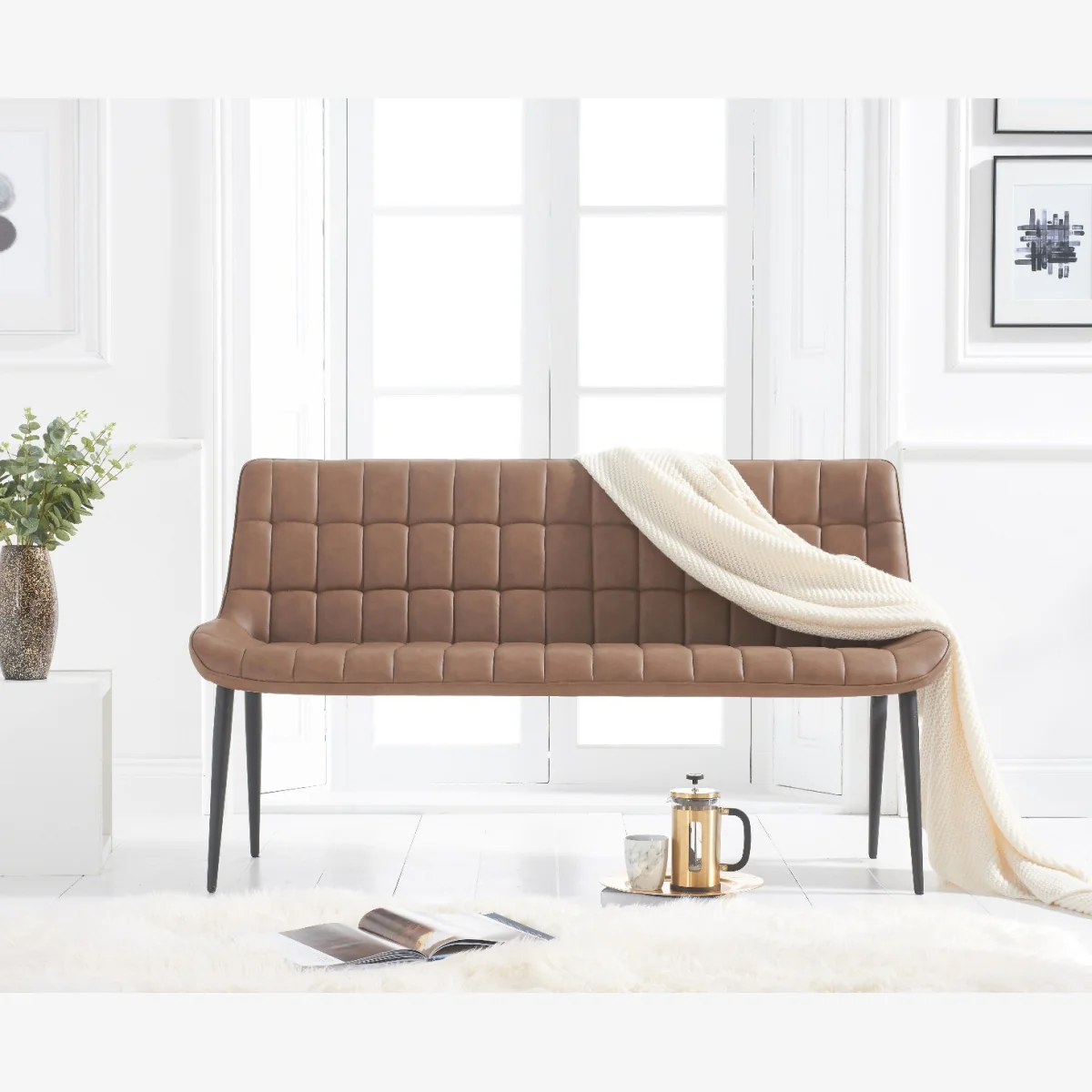 Larson Brown Faux Leather Bench – image 1