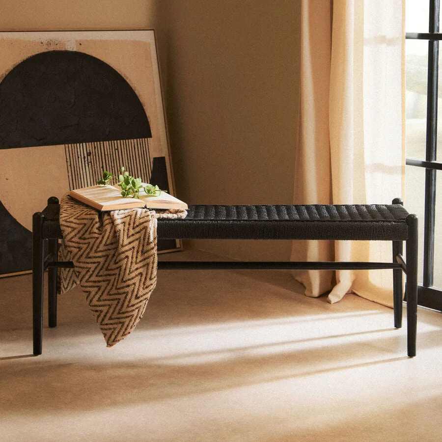 Cebu Black Woven Rope and Wooden Bench – image 8