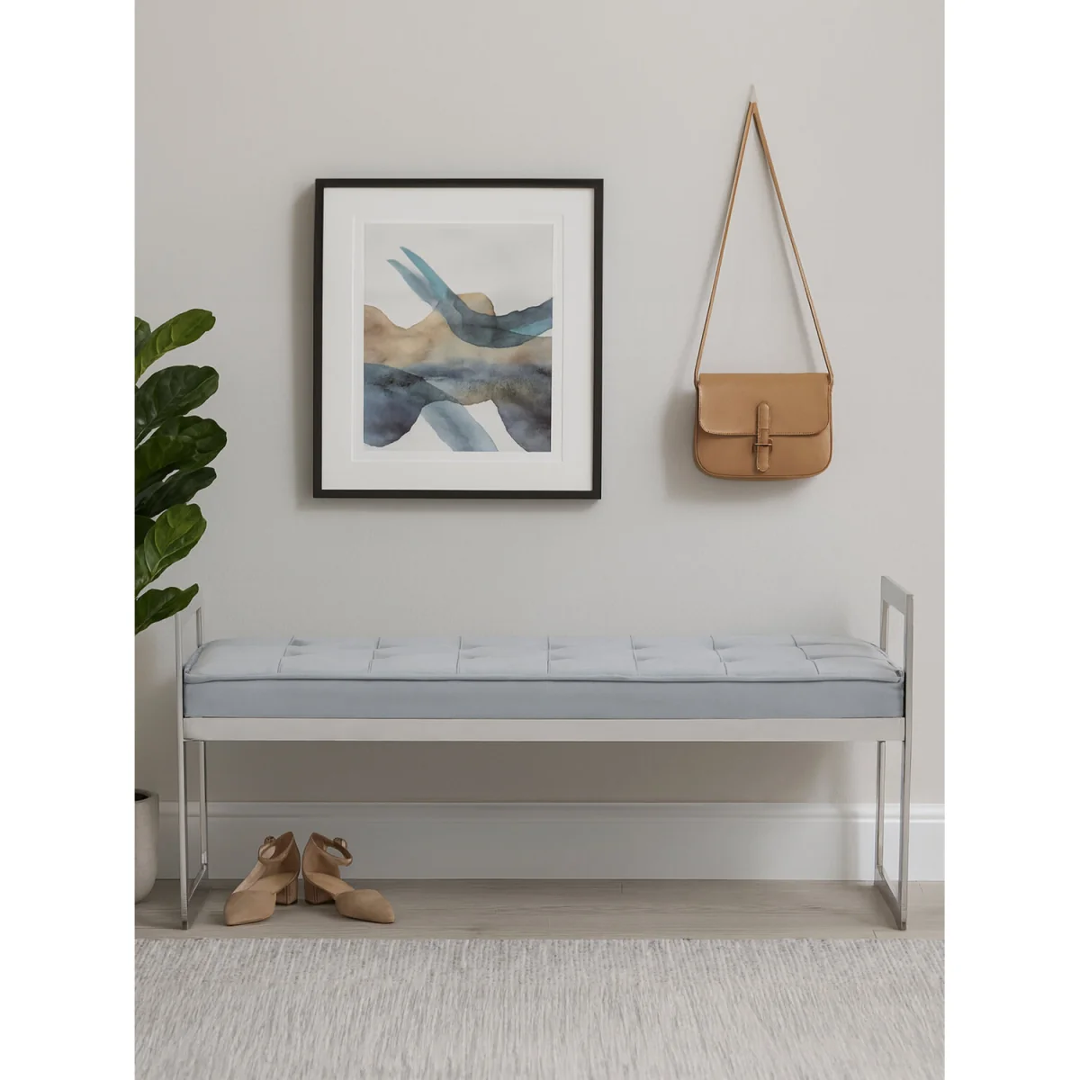 Allure Powder Blue And Silver Finish Bench - Silver, Blue – image 2