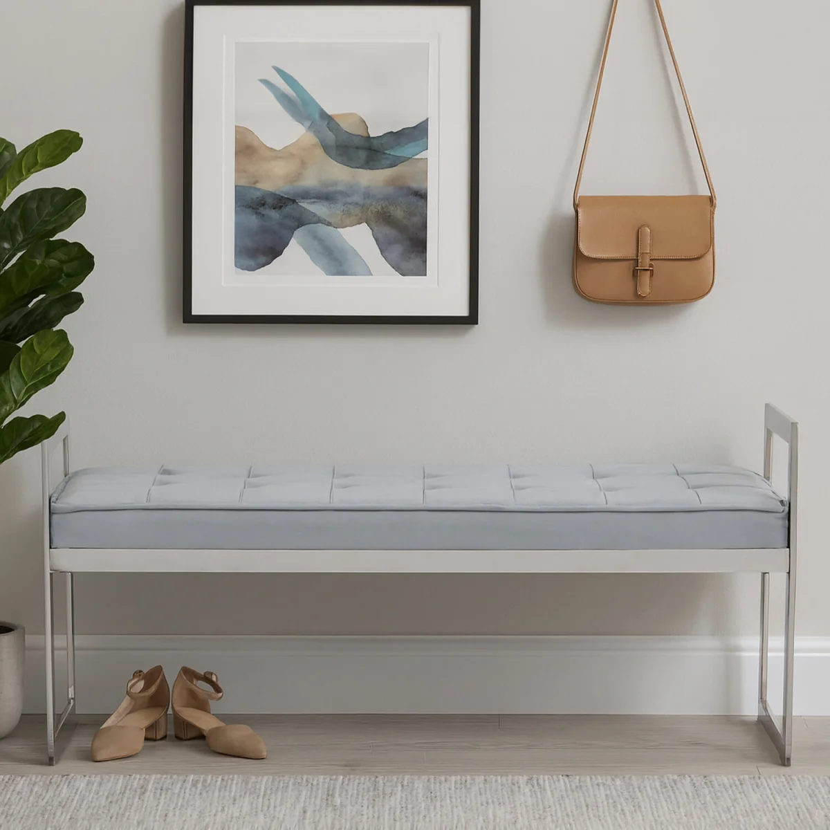 Allure Powder Blue And Silver Finish Bench - Silver, Blue – image 1
