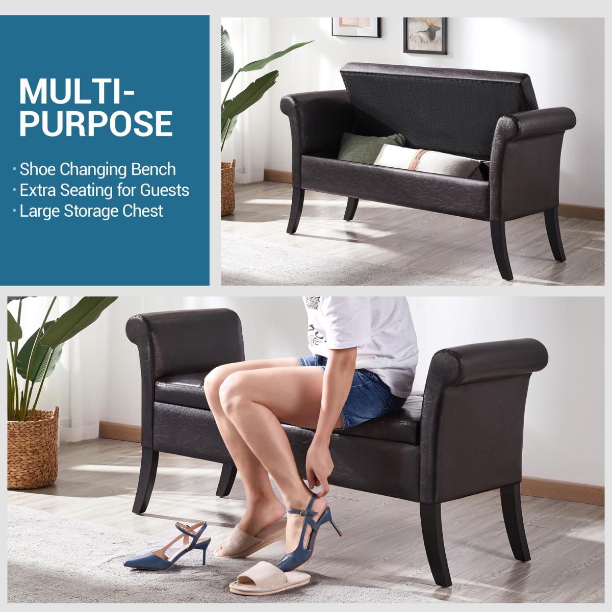 Multifunctional Vintage Storage Bench - Dark Brown – image 4