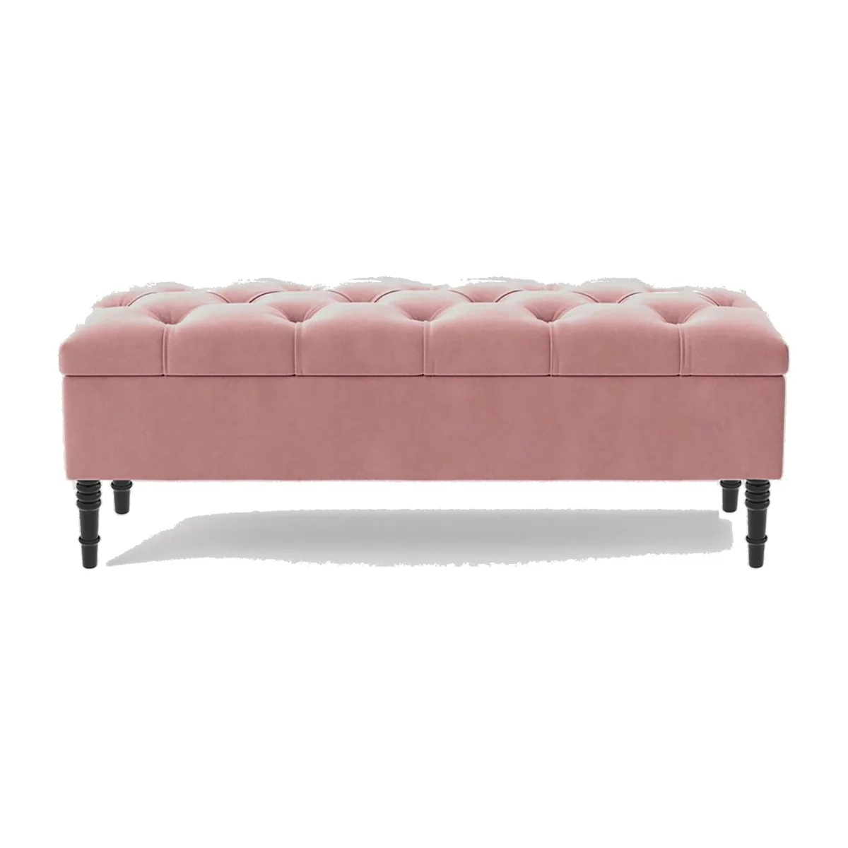 150cm Chesterfield Ottoman Storage Bench, Steel Grey Tufted Upholstered Velvet Ottoman Footstool - Pink Plush Velvet – image 1