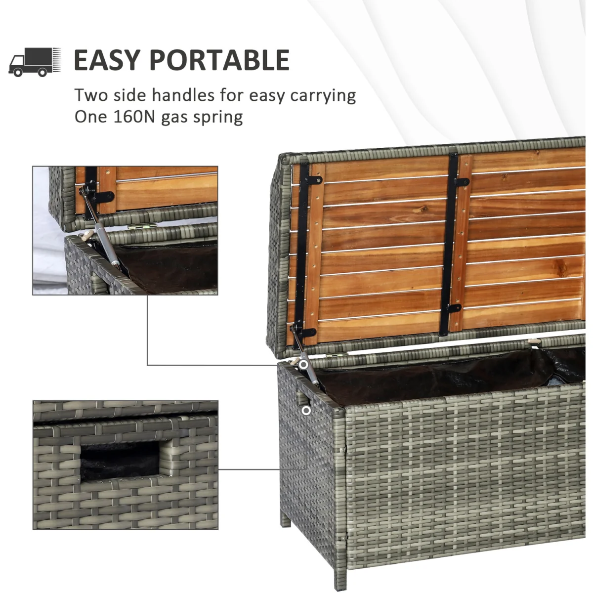 Patio Wicker Storage Bench Box - Grey – image 5