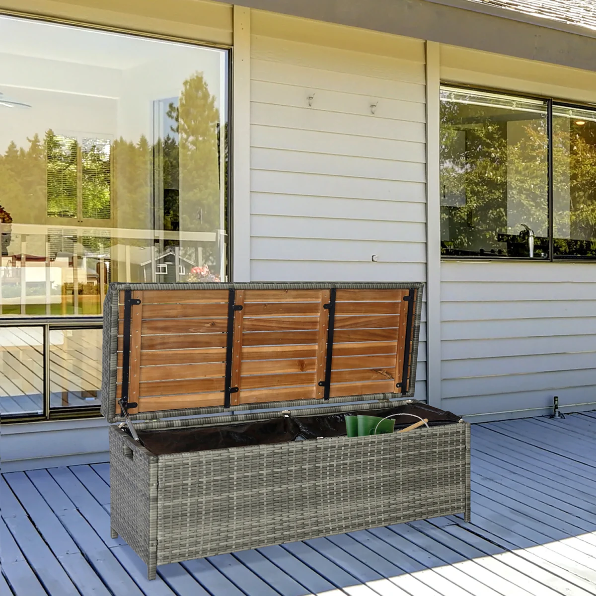 Patio Wicker Storage Bench Box - Grey – image 1