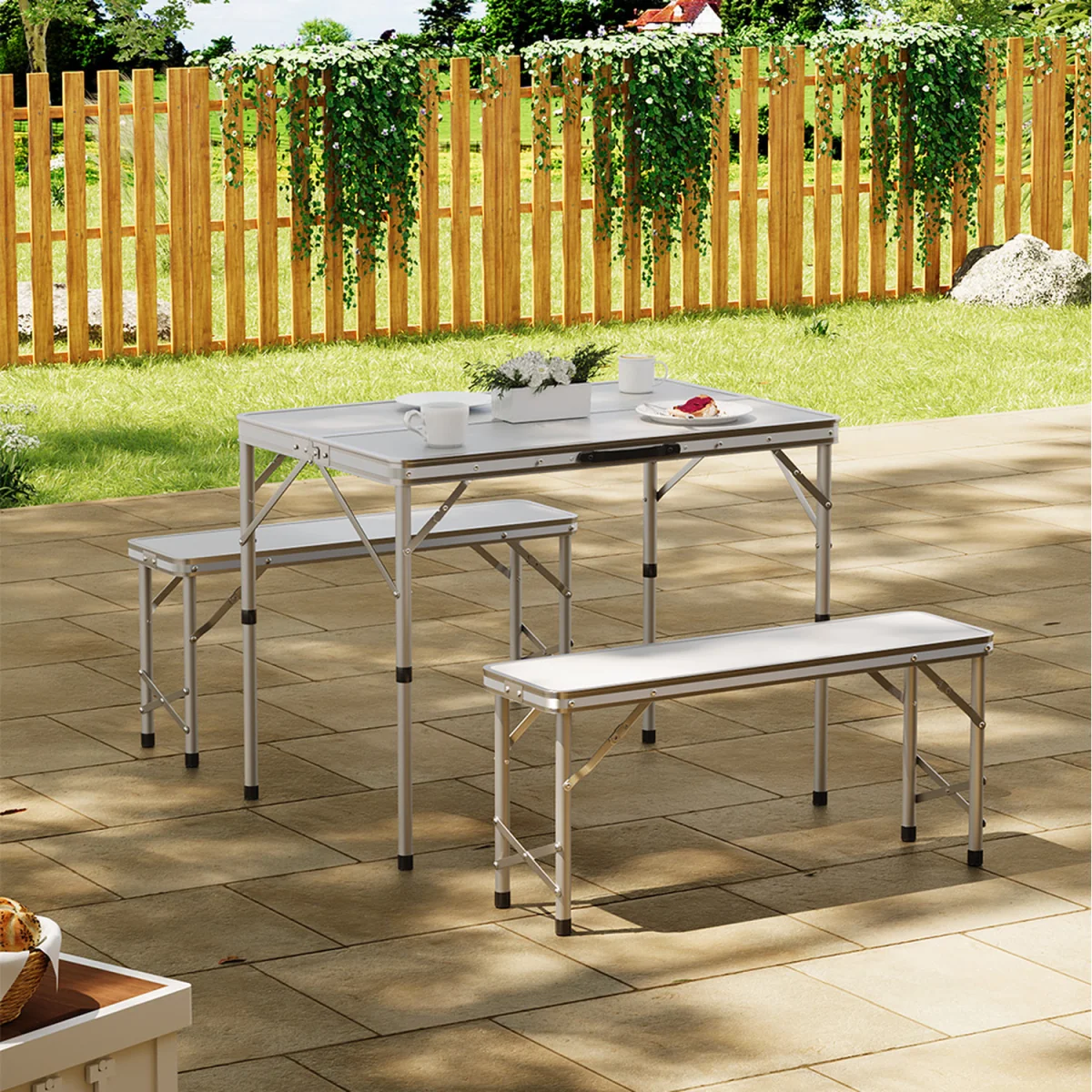 Folding Bench and Table Set - Silver – image 6