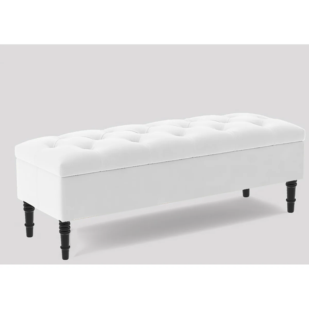 137cm Chesterfield Ottoman Storage Bench, Duck Egg Tufted Upholstered Velvet Ottoman Footstool - White Plush Velvet – image 2