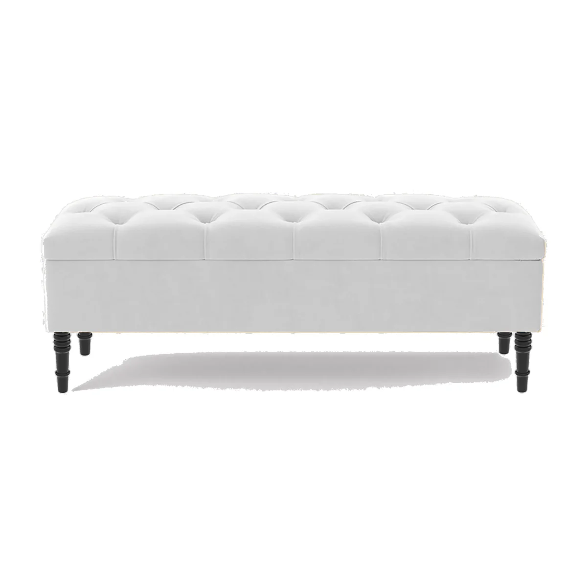 137cm Chesterfield Ottoman Storage Bench, Duck Egg Tufted Upholstered Velvet Ottoman Footstool - White Plush Velvet – image 1