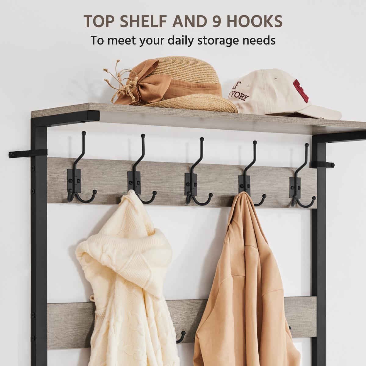 Multifunctional Hall Tree with Bench and Shoe Storage - Grey – image 3