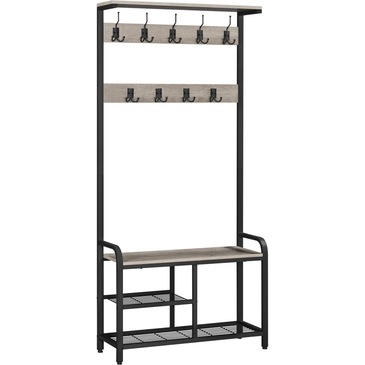 Multifunctional Hall Tree with Bench and Shoe Storage - Grey – image 6