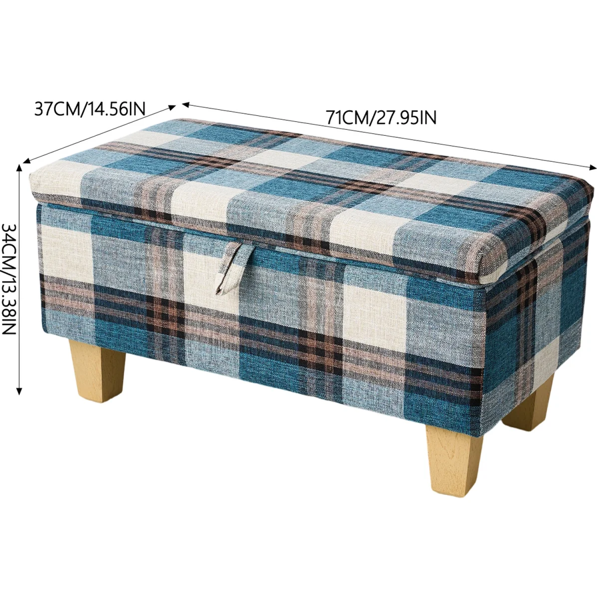 Linen Upholstered Storage Ottoman Bench - Blue – image 2