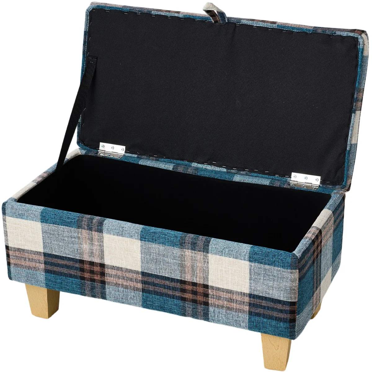 Linen Upholstered Storage Ottoman Bench - Blue – image 6