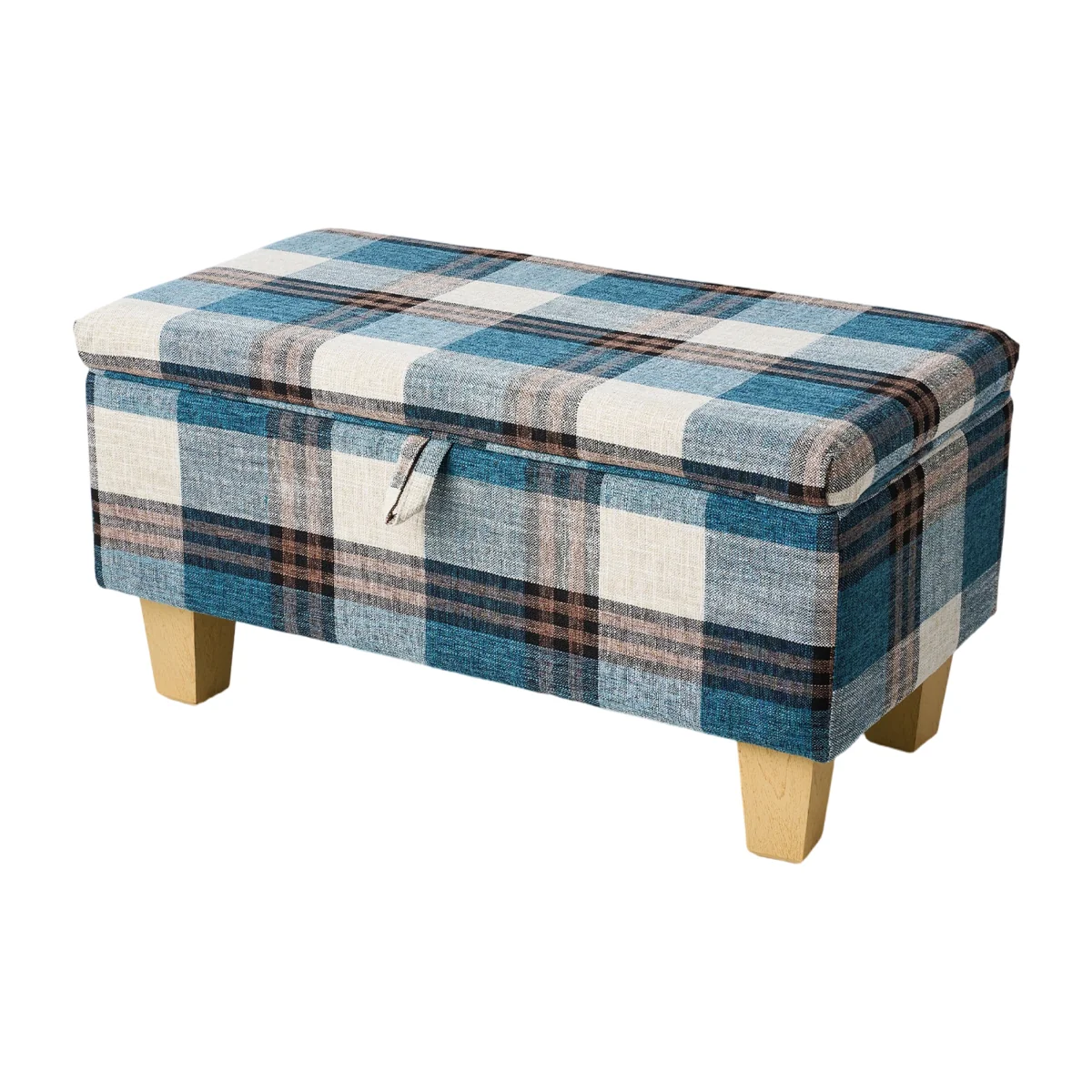 Linen Upholstered Storage Ottoman Bench - Blue – image 1