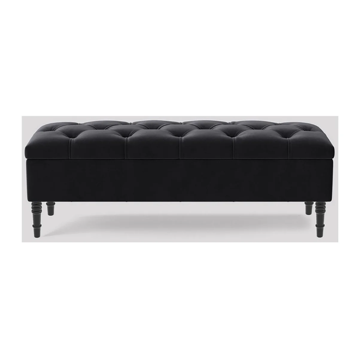 150cm Chesterfield Ottoman Storage Bench, Steel Grey Tufted Upholstered Velvet Ottoman Footstool - Black Plush Velvet – image 1