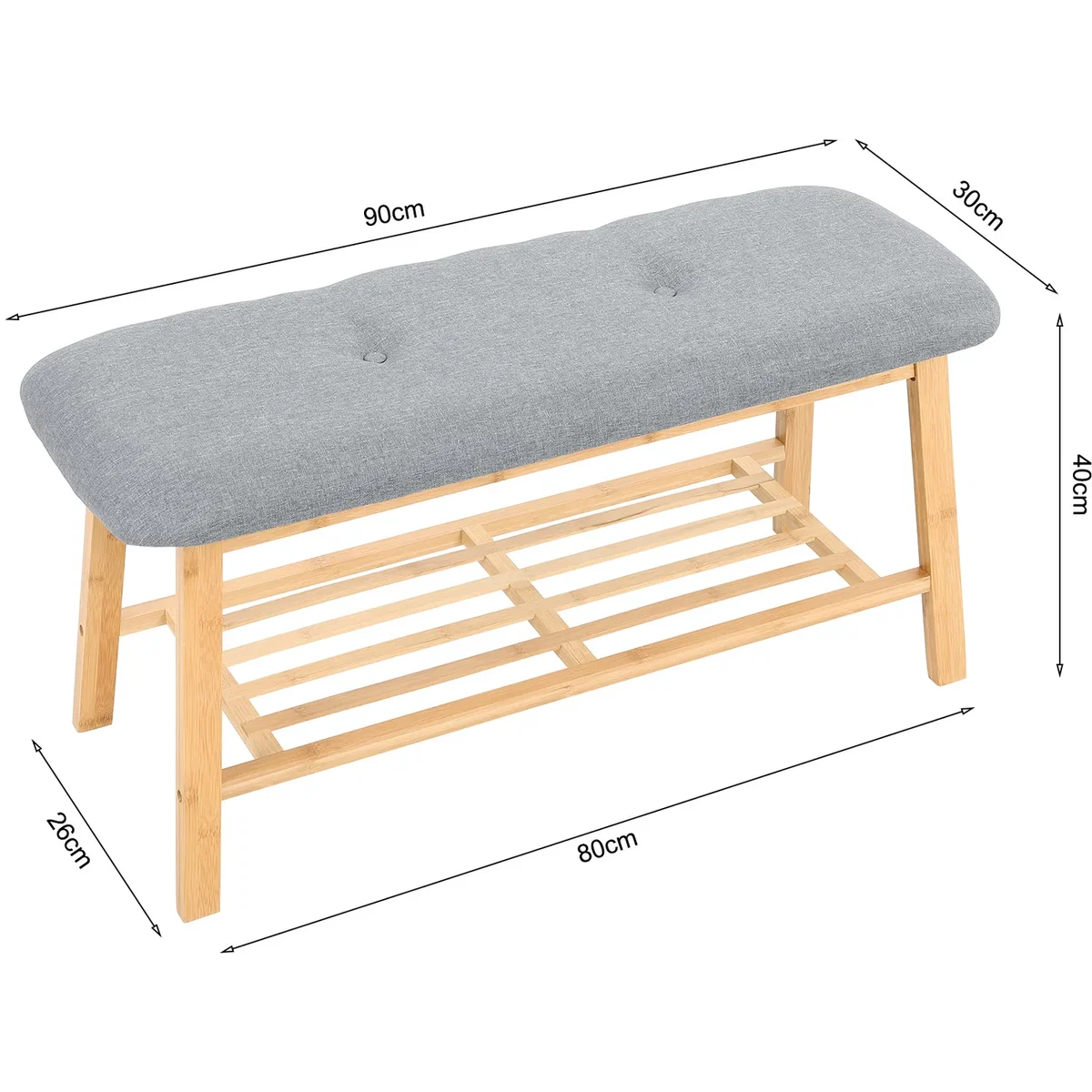 Lifeideas Bamboo Shoe Bench - Grey – image 4