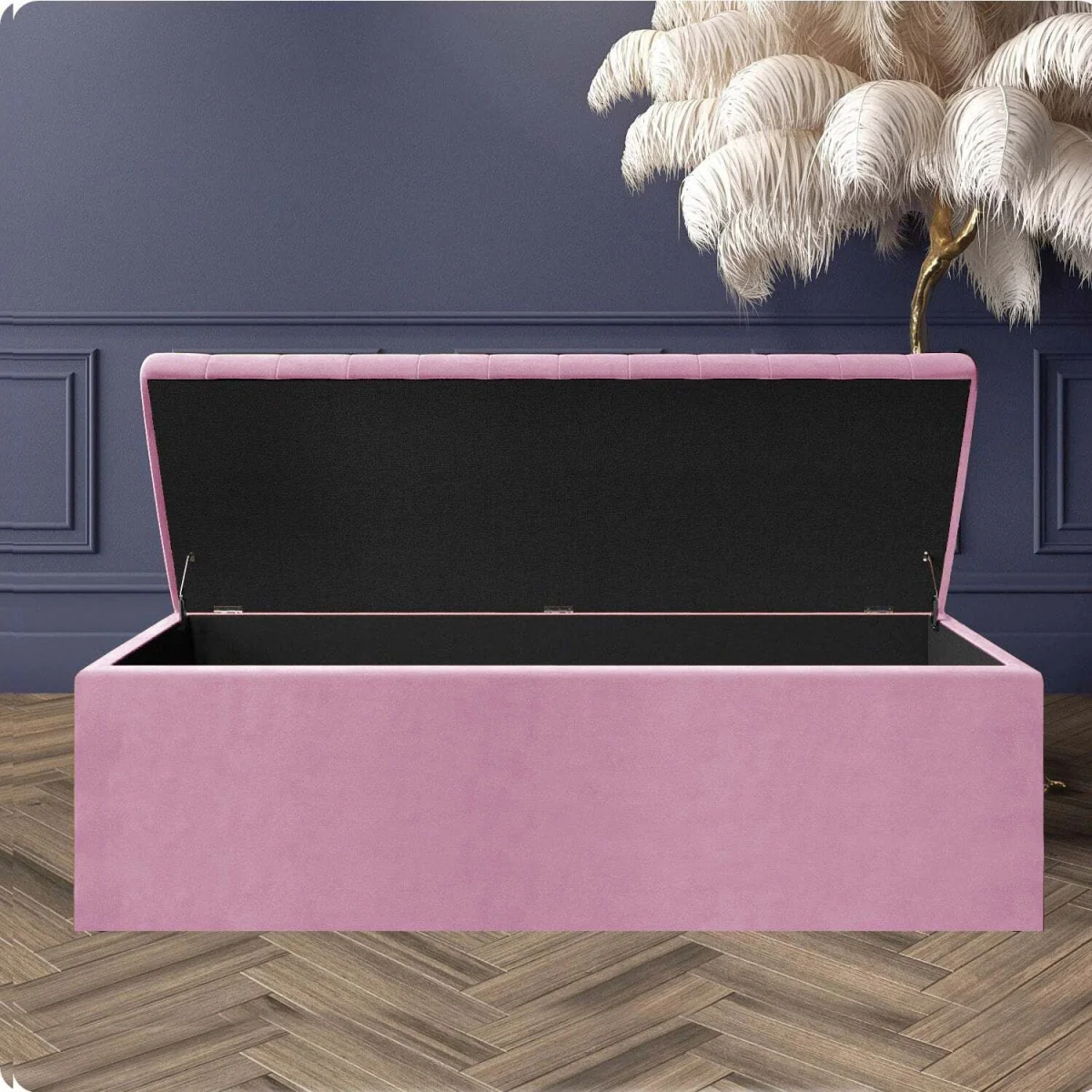 Safar Ottoman Storage Box, Plush Velvet Striped Upholstered Blanket Chest, End of Bed Bench - Mink Plush Velvet – image 13