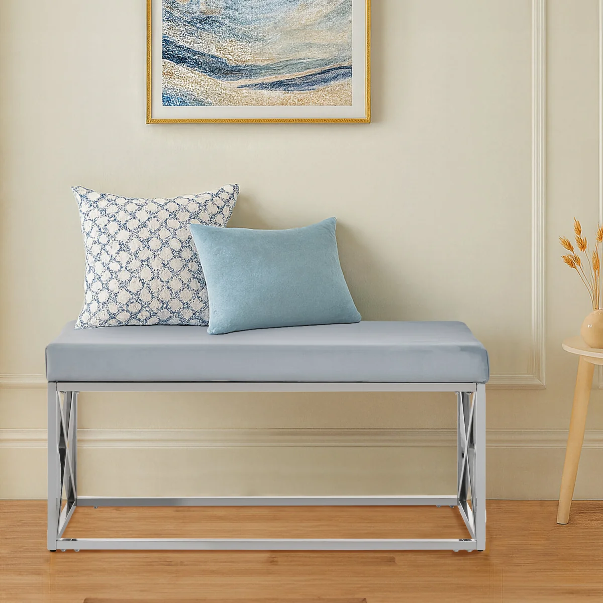Allure Light Blue Velvet Bench - Blue – image 3