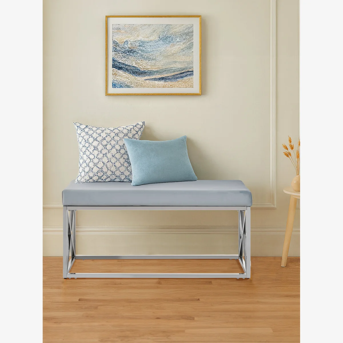 Allure Light Blue Velvet Bench - Blue – image 1