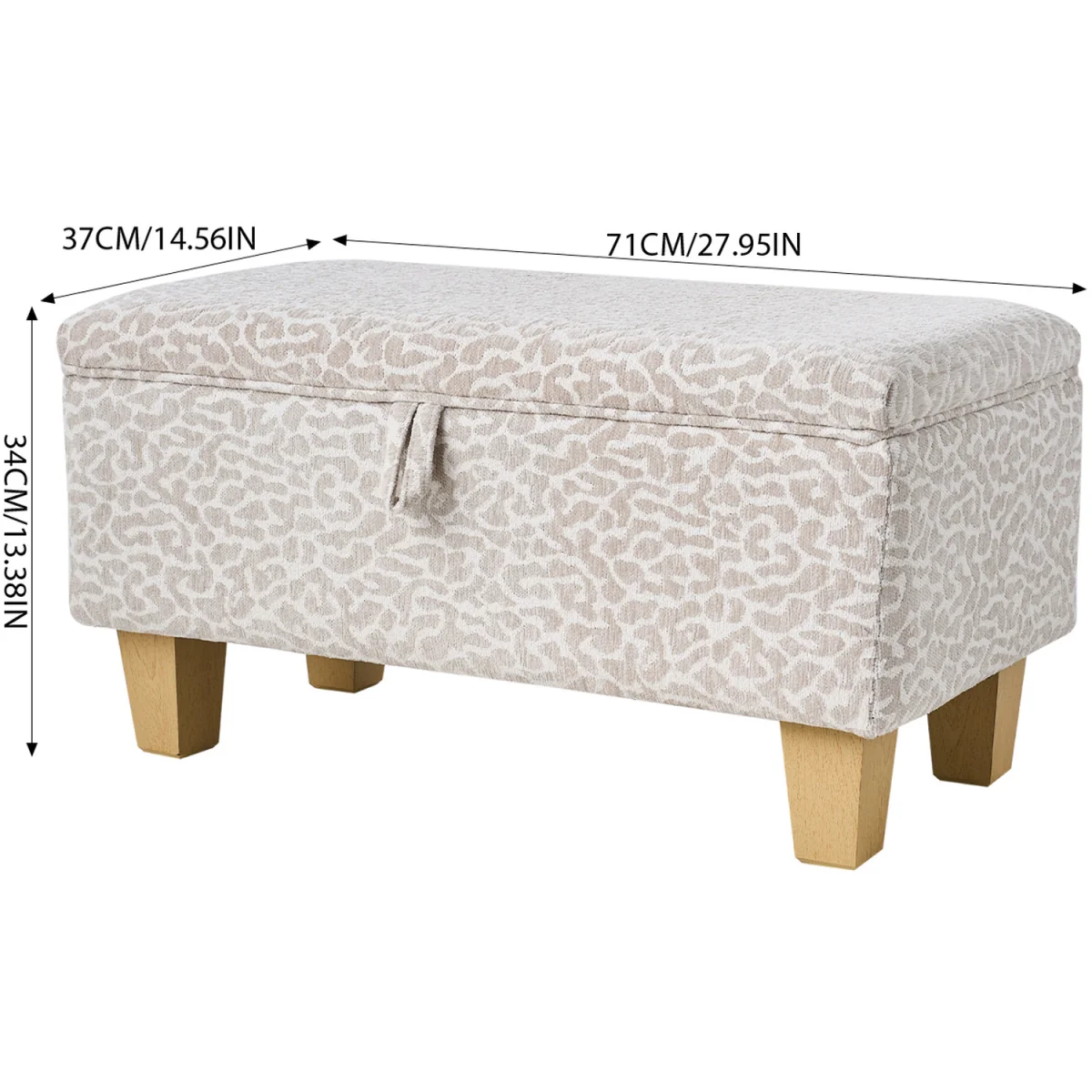 Linen Fabric Storage Ottoman Bench - Beige & Light Brown – image 2
