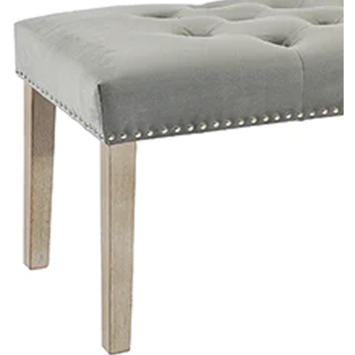 Grey Velvet Dining Bench With Button Studded Detailing - Grey / 12kg – image 2