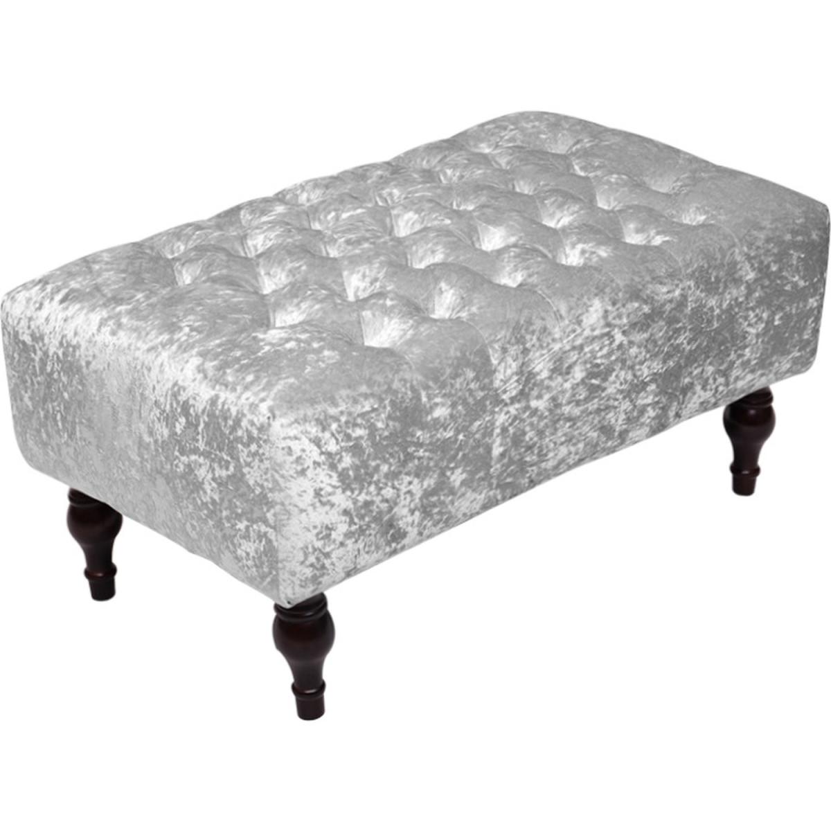 Crushed Velvet Chesterfield Buttoned Footstool Bench - Ice Grey – image 2