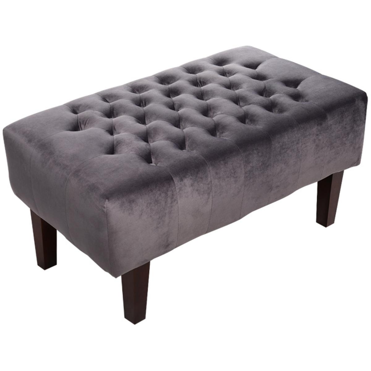 Crushed Velvet Chesterfield Buttoned Footstool Bench - Ice Grey – image 11