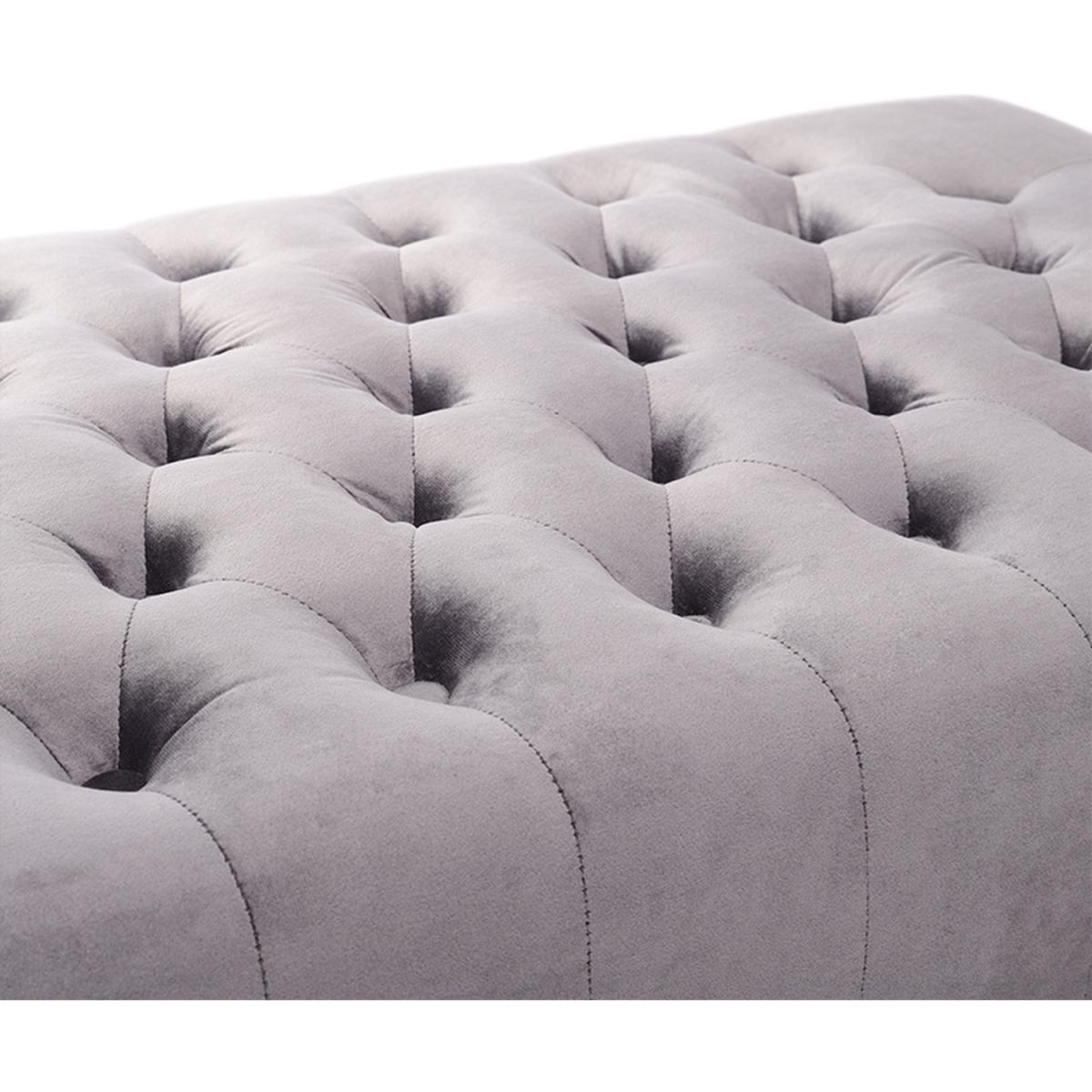 Crushed Velvet Chesterfield Buttoned Footstool Bench - Ice Grey – image 13