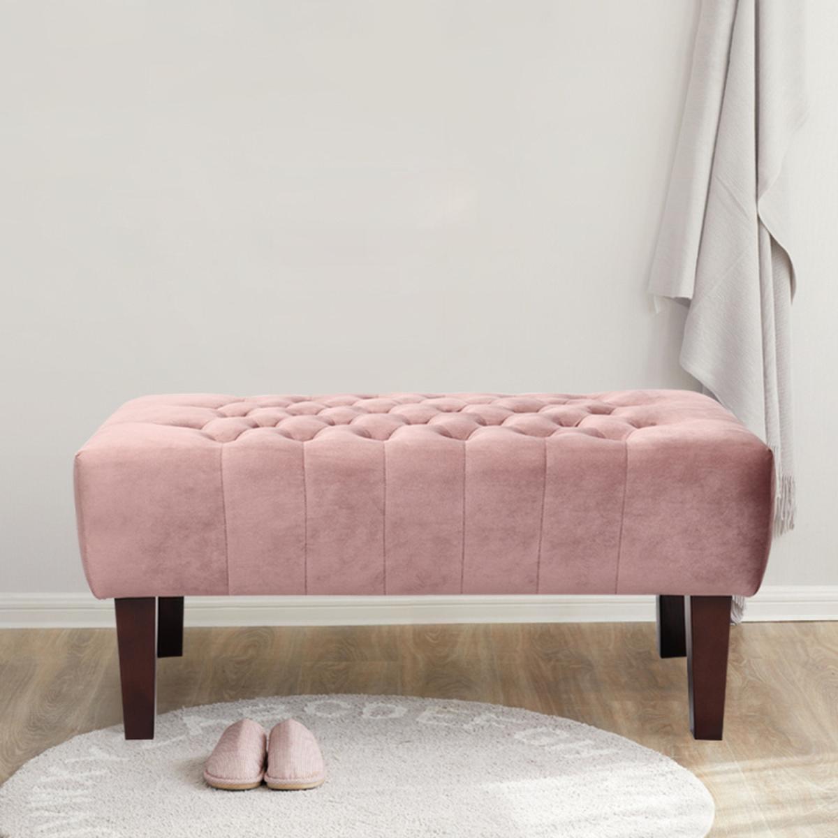 Crushed Velvet Chesterfield Buttoned Footstool Bench - Ice Grey – image 14