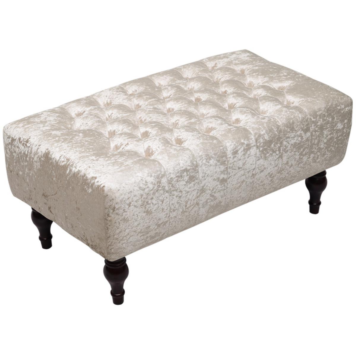 Crushed Velvet Chesterfield Buttoned Footstool Bench - Ice Grey – image 19