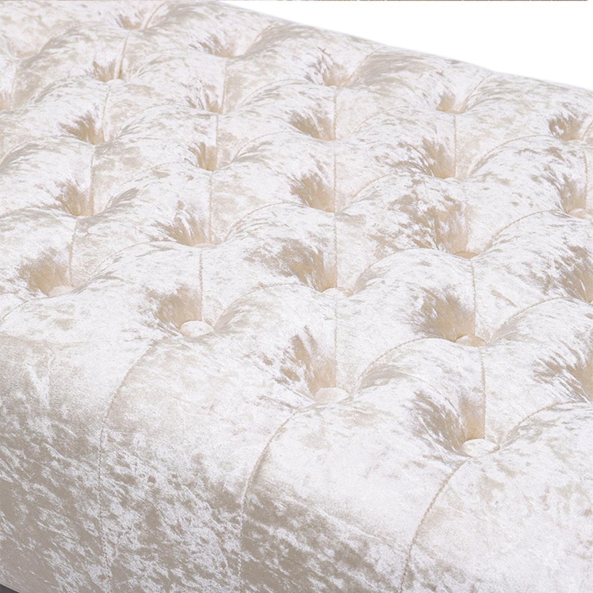 Crushed Velvet Chesterfield Buttoned Footstool Bench - Ice Grey – image 20