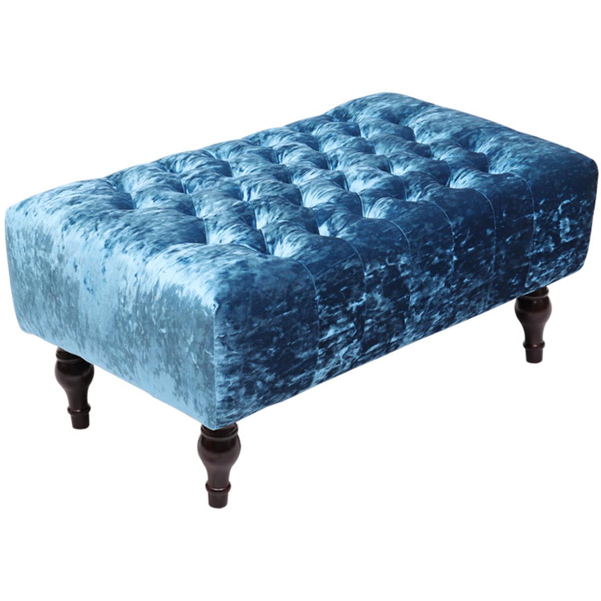 Crushed Velvet Chesterfield Buttoned Footstool Bench - Ice Grey – image 21