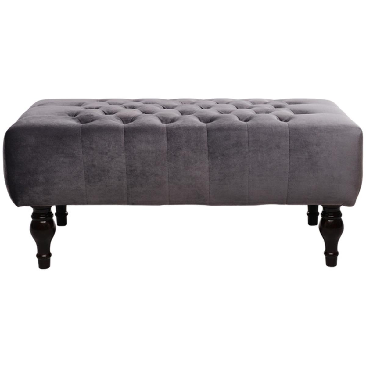 Crushed Velvet Chesterfield Buttoned Footstool Bench - Ice Grey – image 4