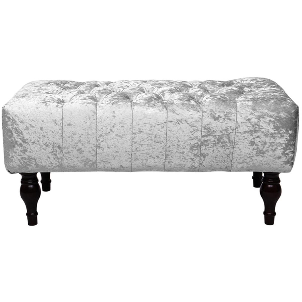 Crushed Velvet Chesterfield Buttoned Footstool Bench - Ice Grey – image 7