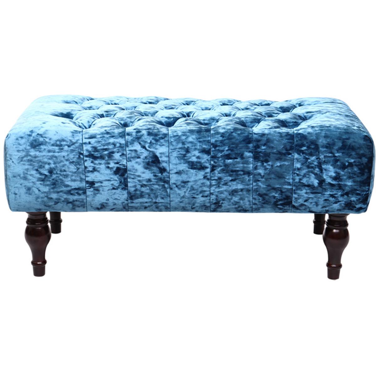 Crushed Velvet Chesterfield Buttoned Footstool Bench - Ice Grey – image 8