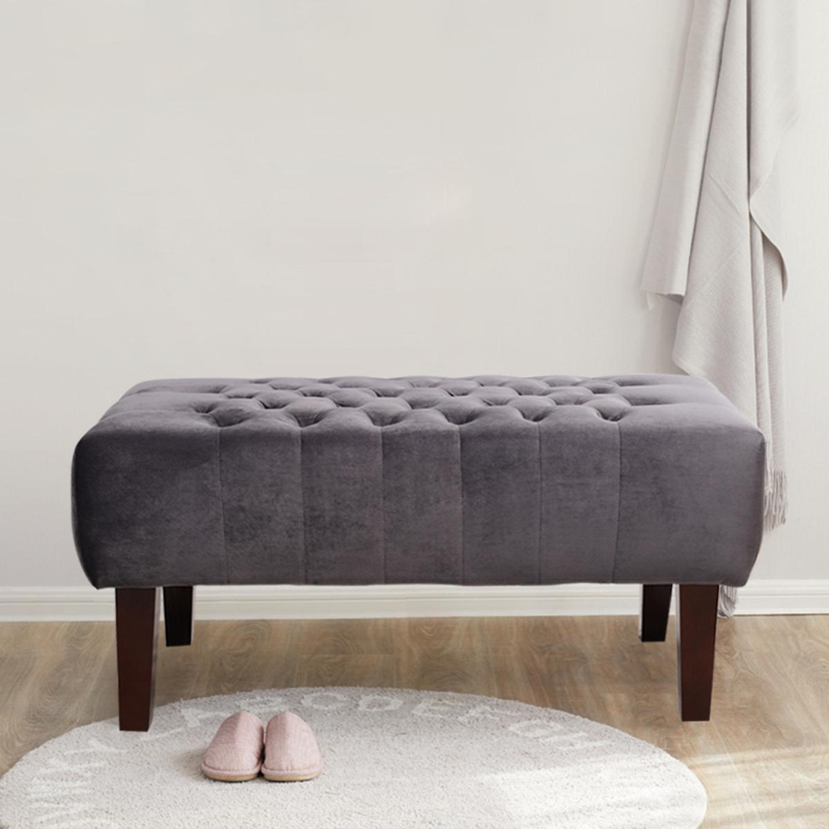 Crushed Velvet Chesterfield Buttoned Footstool Bench - Ice Grey – image 9