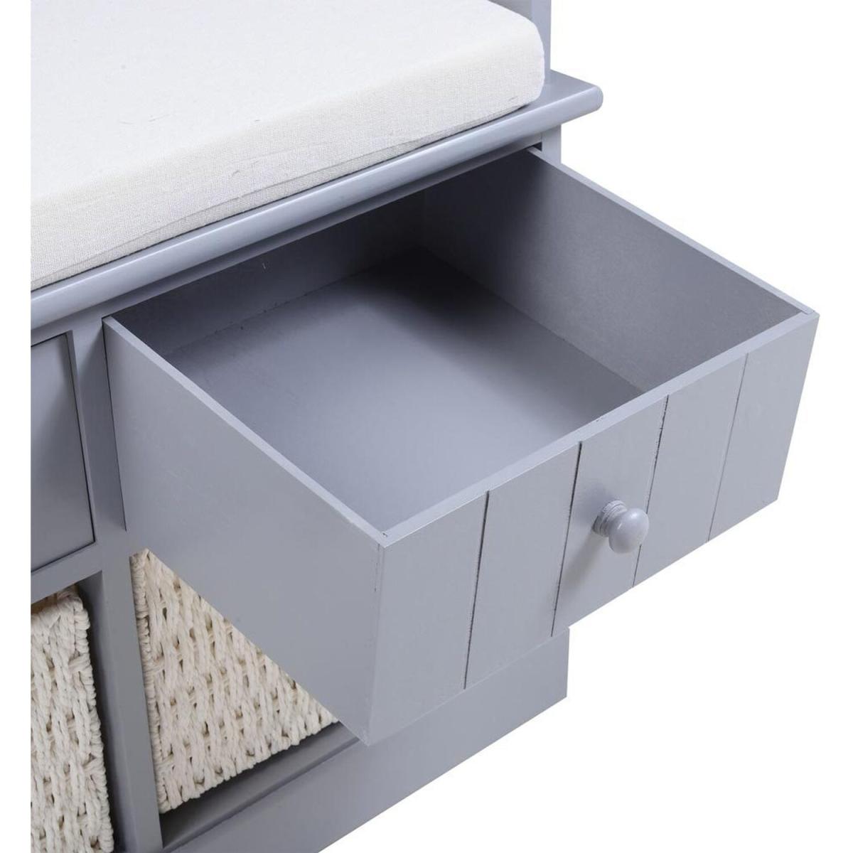 Hallway Sponge Cushion Bench with 3 Rattan Storage Baskets - Grey – image 4