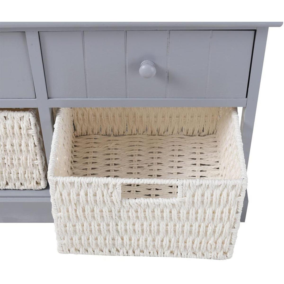 Hallway Sponge Cushion Bench with 3 Rattan Storage Baskets - Grey – image 6