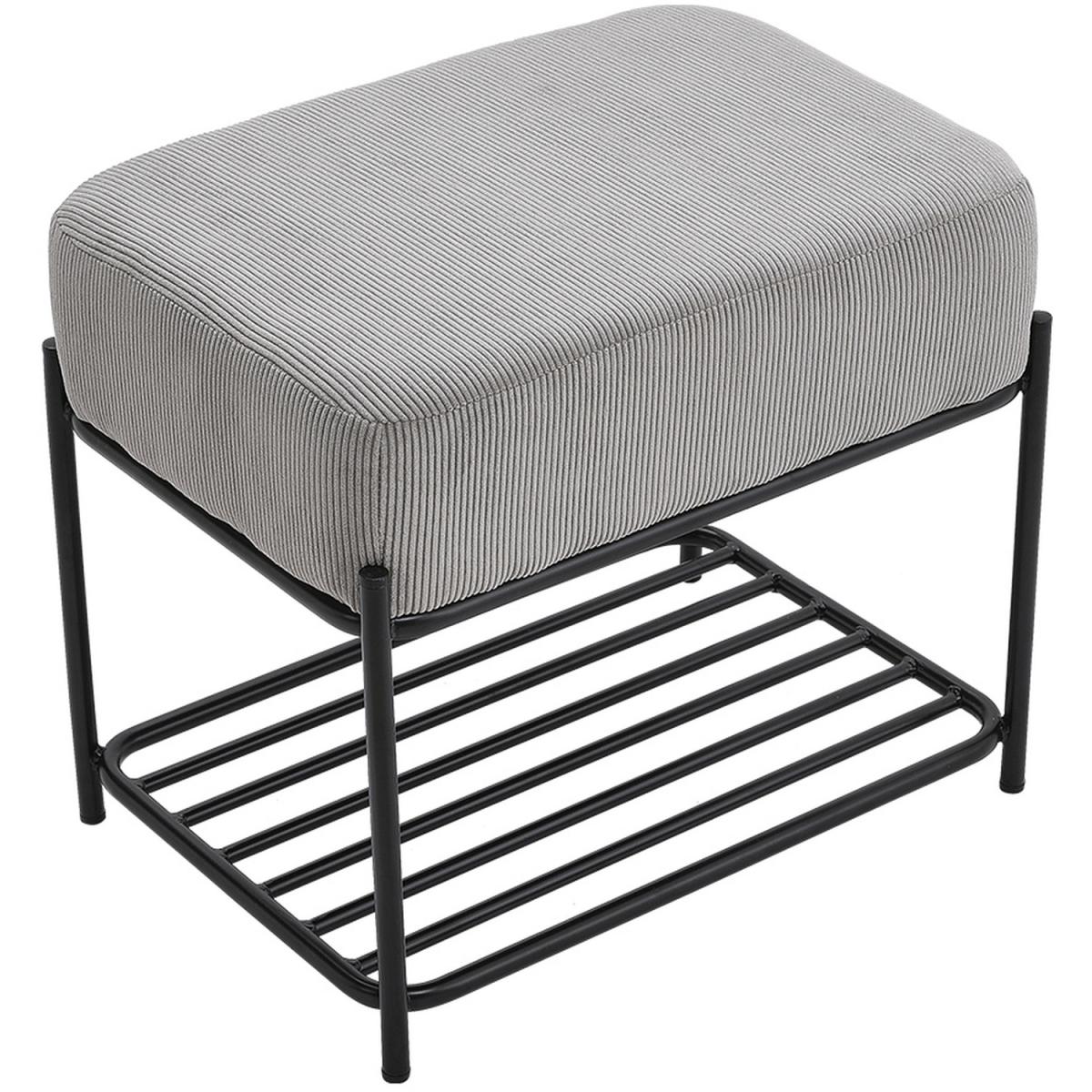 Rectangular Corduroy Ottoman Bench Entryway Storage Footstool - Light Grey – image 2