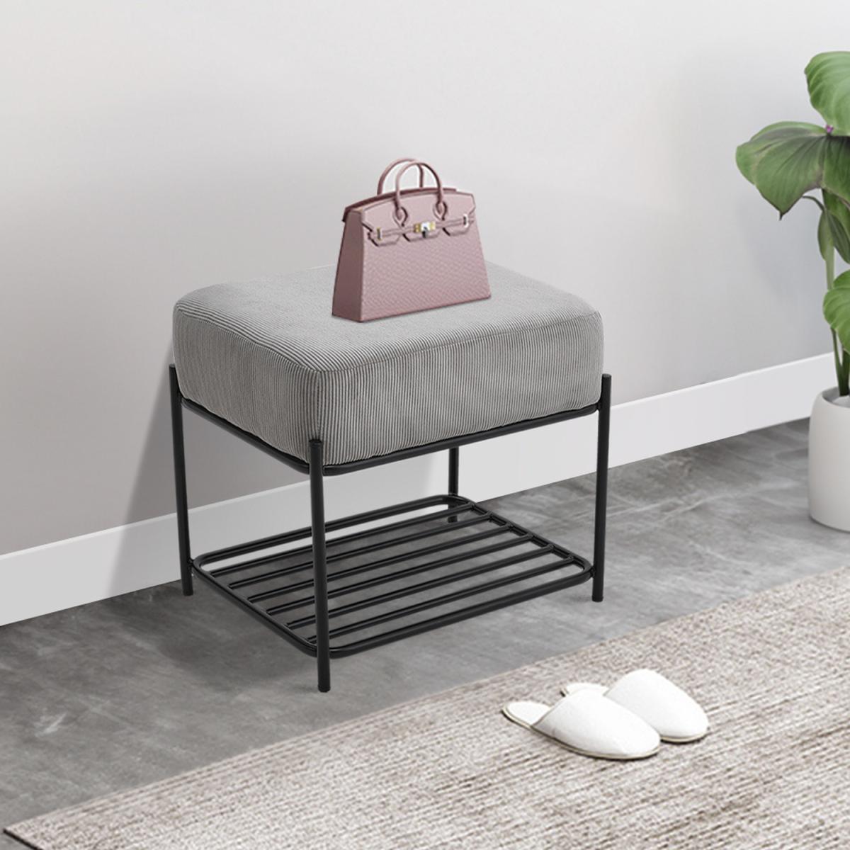 Rectangular Corduroy Ottoman Bench Entryway Storage Footstool - Light Grey – image 5