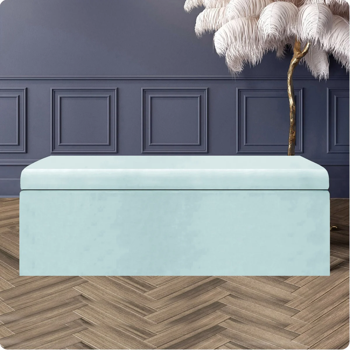 Large Plain Safar Storage Ottoman Box, Plush Velvet Upholstered Deep Storage End of Bed Bench - White Plush Velvet – image 1