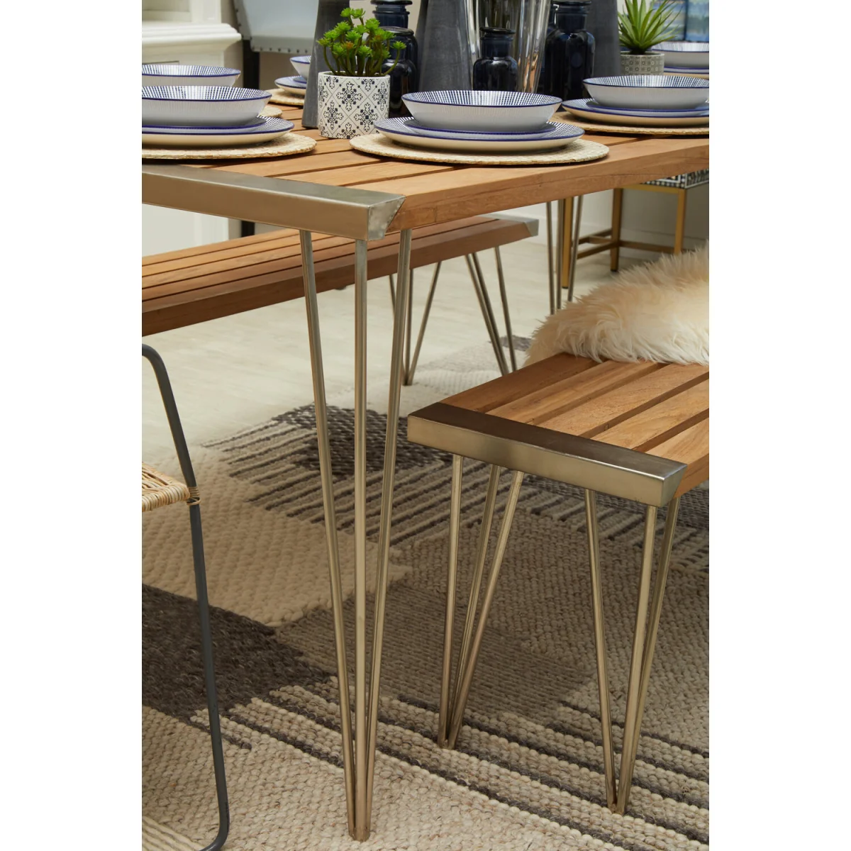 Nandri Slatted Teak Wood Bench - Natural – image 2
