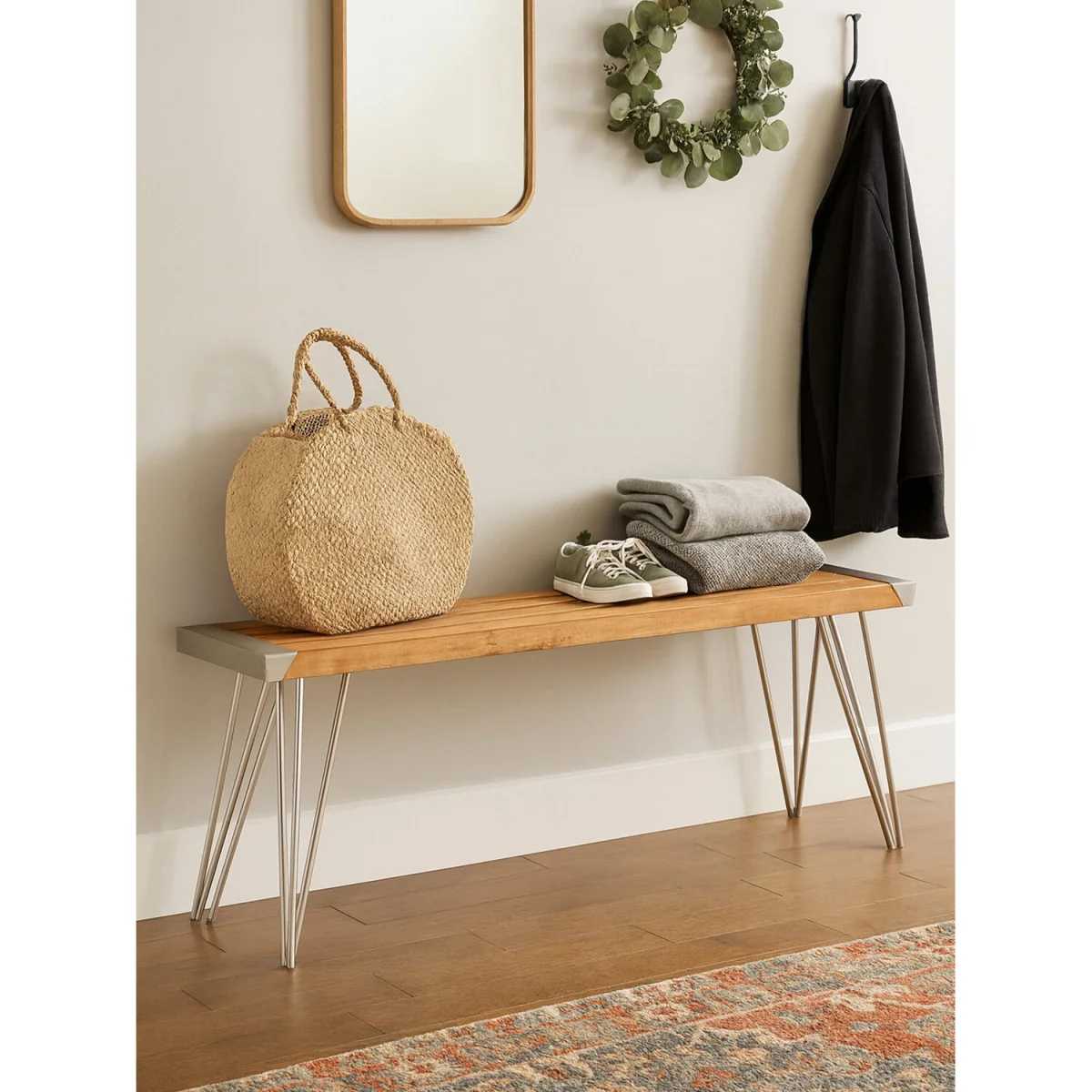 Nandri Slatted Teak Wood Bench - Natural – image 3