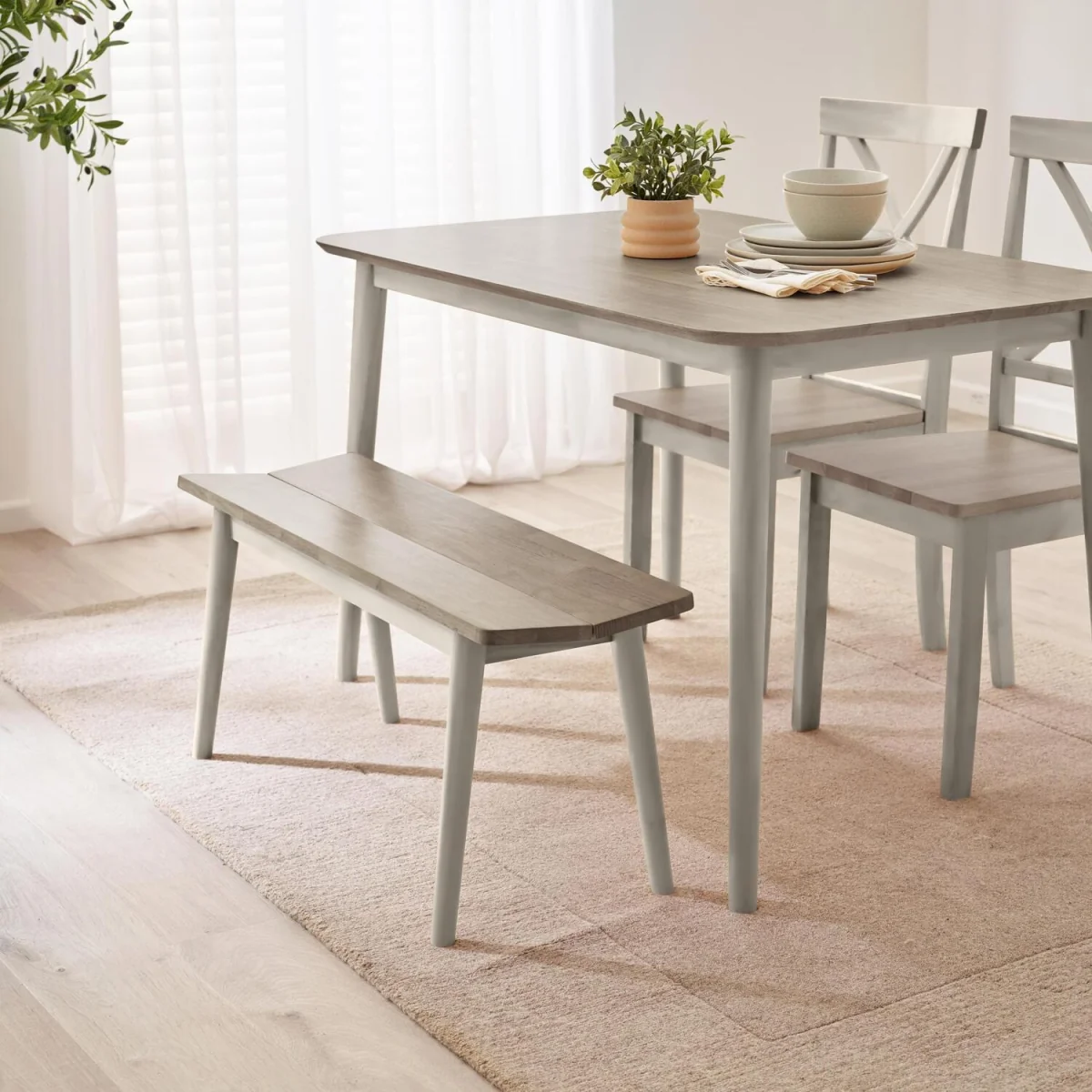 Lynton Solid Wood Small Dining Bench - White