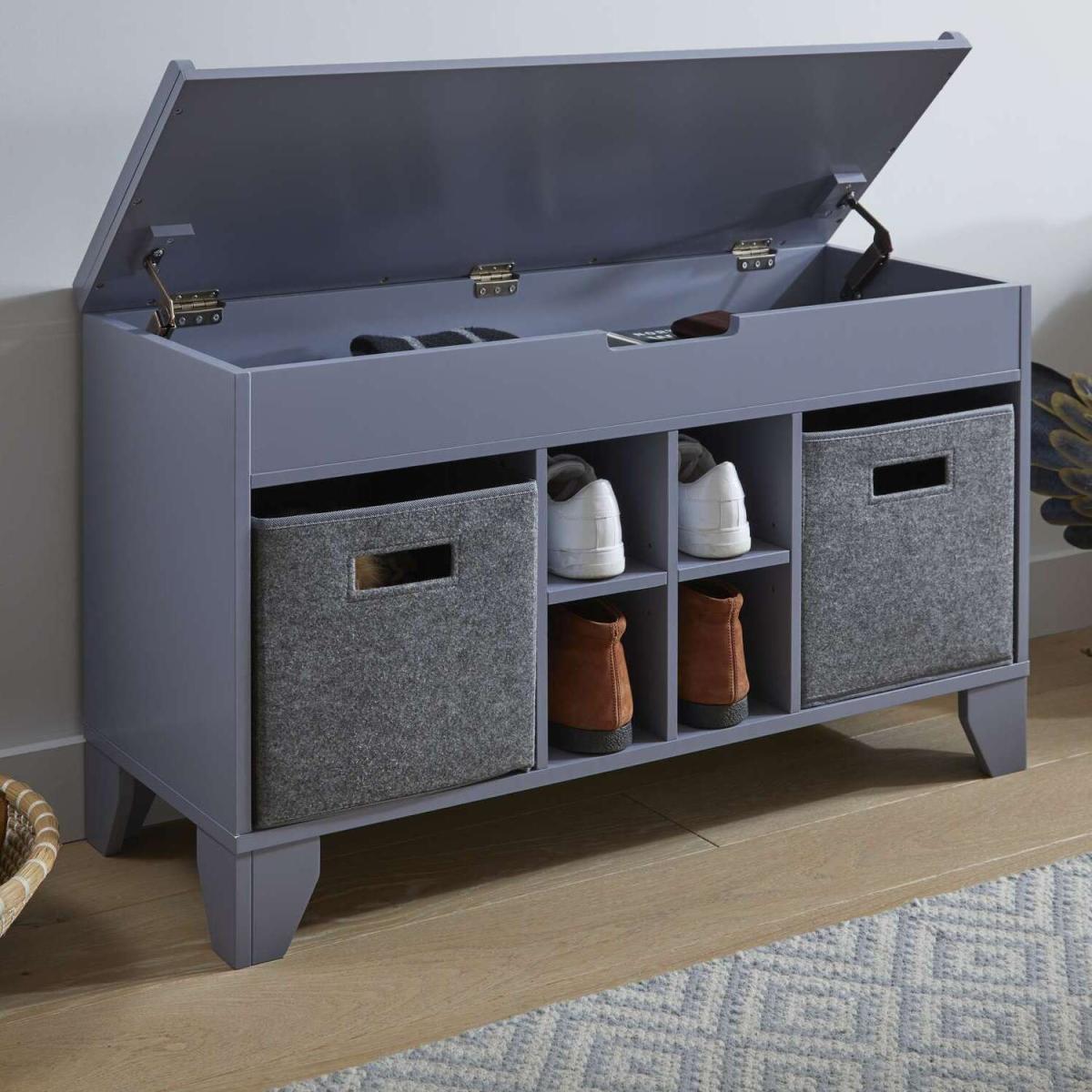 Hallway Storage Ottoman Bench with Felt Baskets in Grey - Grey – image 2
