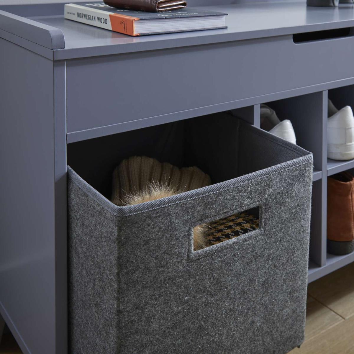 Hallway Storage Ottoman Bench with Felt Baskets in Grey - Grey – image 4